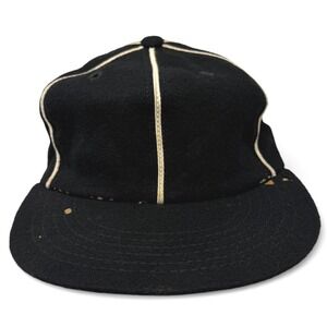 1930s 40s Vintage Derby Cap Wool Referee Umpire Hat Black M Medium 6 7/8 7 1/8